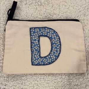 Canvas Pouch with Blue Floral 'D'
